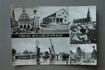 Ansichtskarte AK Gruß aus Greifswald 1968 Universitätsapotheke Platz Freundschaft Wiecker Brücke Architektur Ortsansicht Mecklenburg Vorpommern